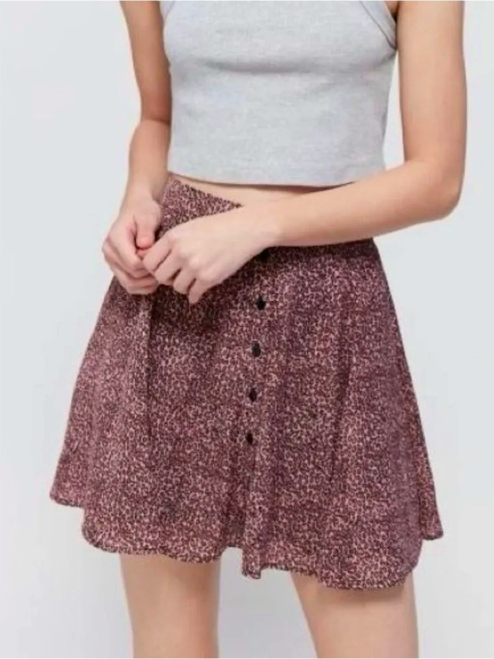Urban Outfitters Millie Pink Leopard Print Button Front Mini Skirt